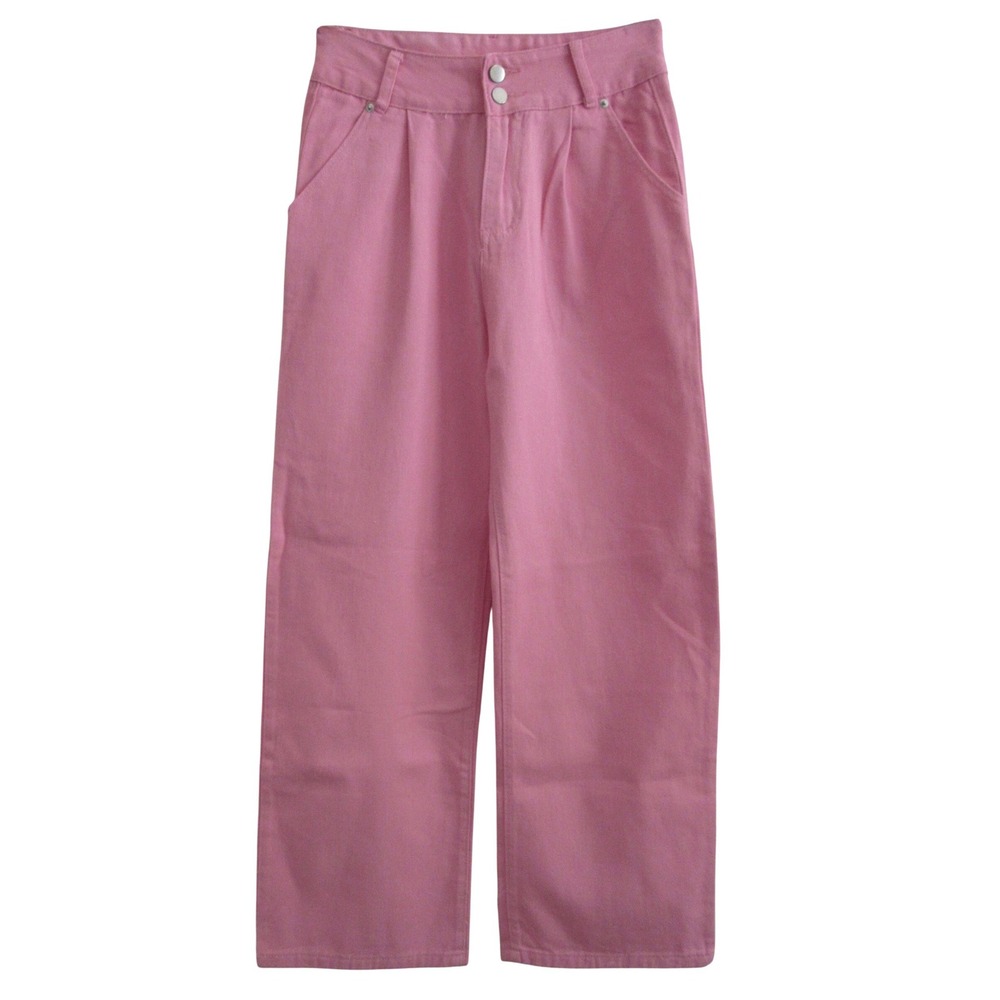 Womens Pink Wide Leg Jeans Size M Pleated High Rise Baggy Denim Coquette